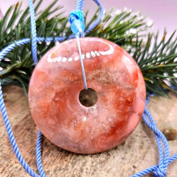 Nature Cherry Blossom Agate Jumbo Donut Pendant Necklace - Picture 1 of 10